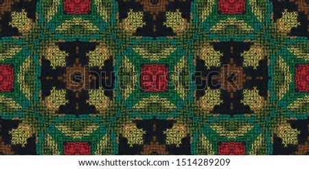 Georgian Decoration Style. Mexican Pattern. Ethnic Yarn on Black Background. Cultural Needlework Textile. Retro Motif. Decoration Scarf Decor.