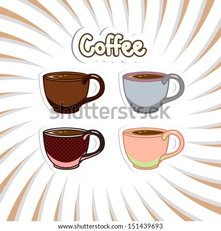 Vector coffee cups set on abstract background