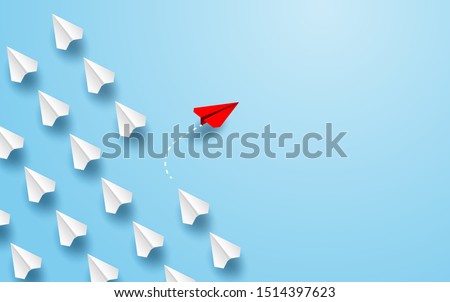 Different business concept.Red paper plane changing direction from white paper plane. new ideas. paper art style. creative idea. vector ,illustration. Royalty-Free Stock Photo #1514397623