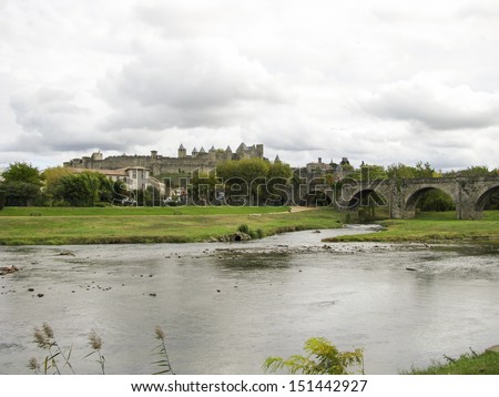 castle of Carcassonne and bridge in  south of France