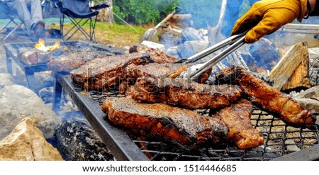 Steaks on the grill camping