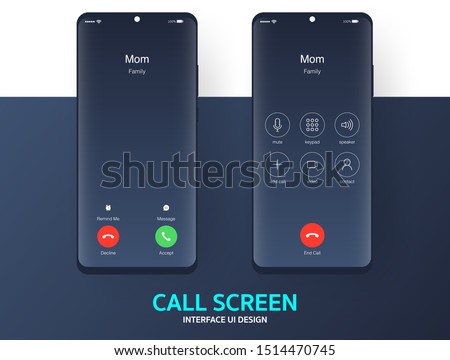 Call screen smartphone interface vector template, Mobile app page dark mode design layout, Flat UI for application Royalty-Free Stock Photo #1514470745