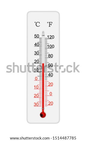 Celsius and fahrenheit scale thermometer for measuring air temperature. Thermometer isolated on white background. Air temperature plus 20 degrees celsius Royalty-Free Stock Photo #1514487785