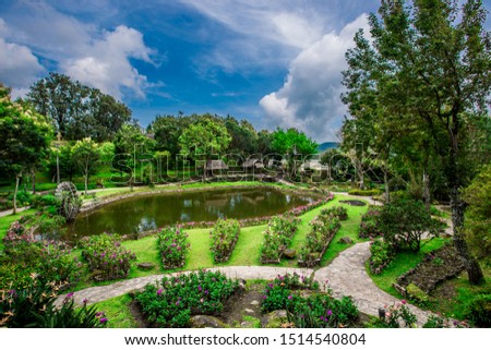 Landmark tourist attractions in Chiang Mai,Thailand(Royal Agricultural Station Inthanon),beautiful garden decoration, with a variety of flowers,for tourists to take picture according to the tourist