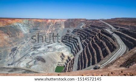 The Kalgoorlie Super Pit, one of the largest gold mines in the World. Gold was discovered in Kalggorlie in 1892. Royalty-Free Stock Photo #1514572145