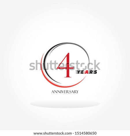 4 years anniversary logo template isolated on white, black, red and white anniversary icon label with ribbon, twenty year birthday seal symbol