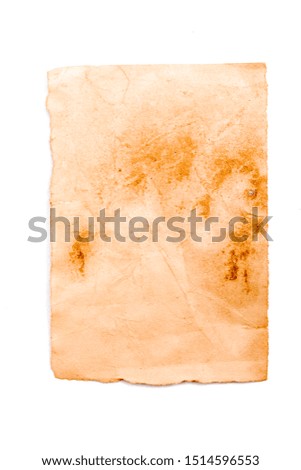 old yellowed paper isolated on white background