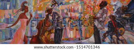jazz band, oil painting, artist Roman Nogin, series "Sounds of Jazz."  looking for partnerships with artdillers- contact facebook Royalty-Free Stock Photo #1514701346