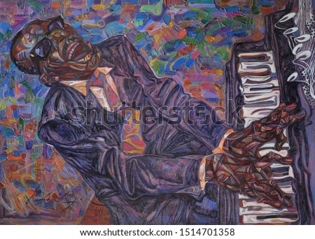  jazzmen RAY CHARLYES , oil painting, artist Roman Nogin, series "Sounds of Jazz."  looking for partnerships with artdillers- contact facebook Royalty-Free Stock Photo #1514701358