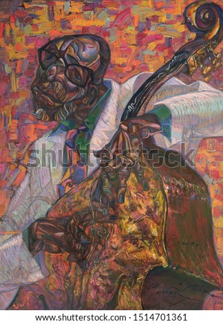  musicians, jazzmen RON KARTER, oil painting, artist Roman Nogin, series "Sounds of Jazz." looking for partnerships with artdillers- contact facebook Royalty-Free Stock Photo #1514701361