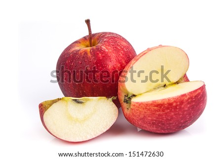 Slice of red apple on white background