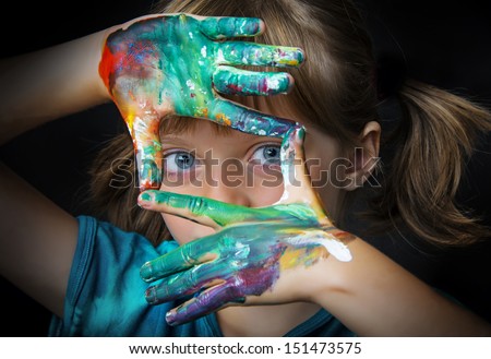 little girl and water colors - portrait Royalty-Free Stock Photo #151473575