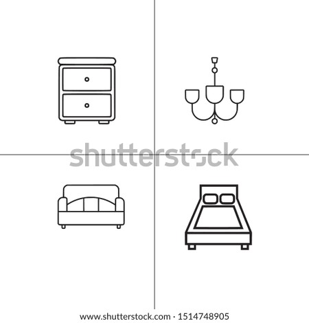 Furniture interior household lineal icon set
