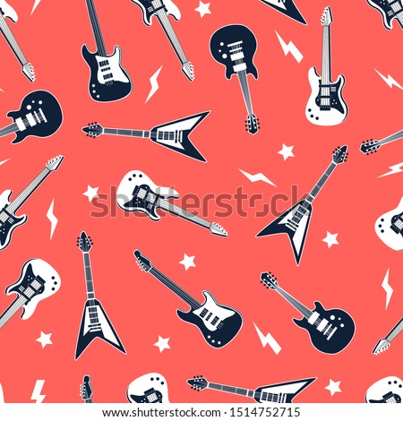 Rock n roll with icons and slogan seamless vector.