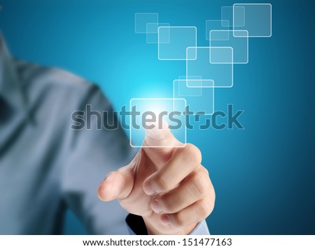 hand pressing a touchscreen button 