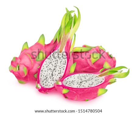 Heap of pitahayas with leaves isolated on white background. As design element.