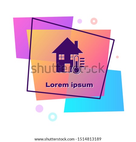 Purple House temperature icon isolated on white background. Thermometer icon. Color rectangle button. Vector Illustration