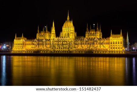 Budapest parliament building at night, Hungary