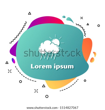 White Cloud with rain and sun icon isolated on white background. Rain cloud precipitation with rain drops. Abstract banner with liquid shapes. Vector Illustration