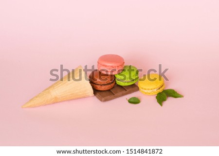 
macaroon with ice cream on a pink background very beautiful food dessert sweet
