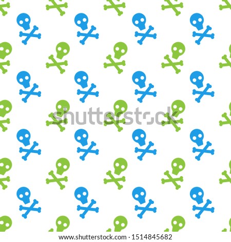 Cute skulls and bones seamless vector pattern. White background.