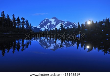 Picture Lake and Mt. Shuksan at moonrise, Washington State