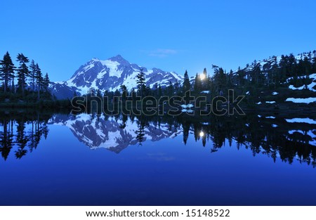 Picture Lake and Mt. Shuksan at moonrise, Washington State