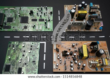 circuit boards with road markings to symbolise a data park, offices of the future, connectivity, the internet of things