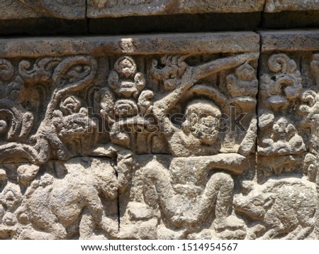 Relief picture on surawana temple in pare, kediri, east java, indonesia