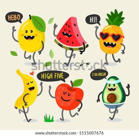 Different cute fruits are walking