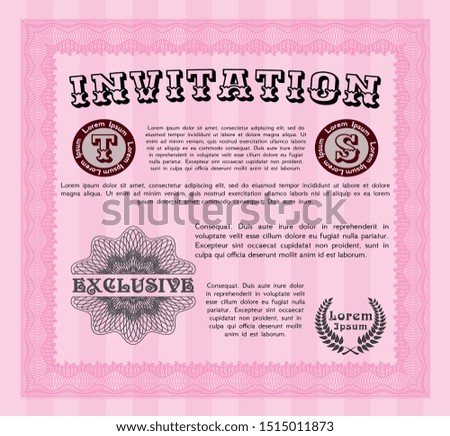 Pink Invitation template. Printer friendly. Vector illustration. Nice design. 