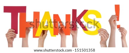 Many Hands Holding a Colorful Thanks with Interrogation Mark, Isolated