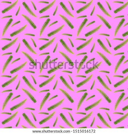 
Seamless pattern of fern leaves. Tropical fern leaves on a pink background.