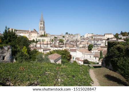 Large view vineyards at Saint Emilion village Gironde Aquitaine france
