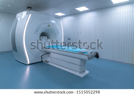 modern hospital Computed Tomography room interior with device. Royalty-Free Stock Photo #1515052298