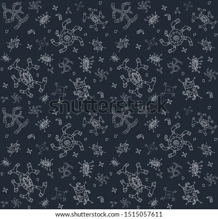 Vector seamless space
germs pattern. Night composition with magic creatures. Use it as pattern fills, web page background, surface textures, fabric or paper, backdrop design. Wonderful  template
