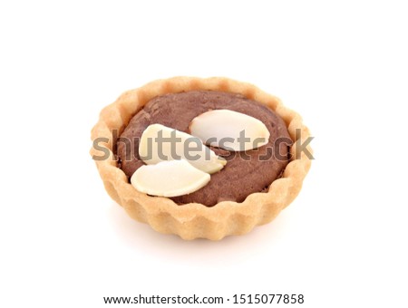 Chocolate tart with almond isolated on white background