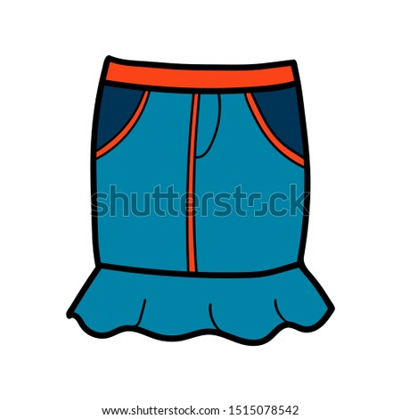 Color skirt for women and girls. Cartoon style. Black stroke. Vector image on a white background.
