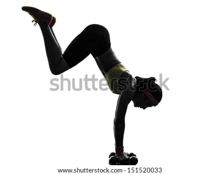 one  woman exercising fitness workout in silhouette  on white background