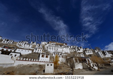 Thiskey Monastery ,The most famous monastery of leh ladakh, India in the winterand the clear blue sky