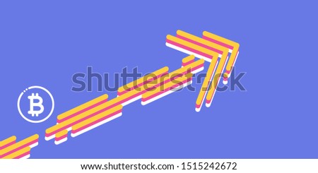 bitcoin growth up graph on blue horizontal banner background. vector illustration. Bitcoin hype concept vector illustration with blank space for text