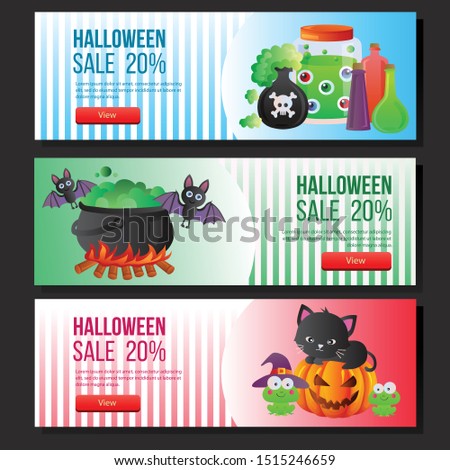 halloween sale banner web set magic potion vector illustration