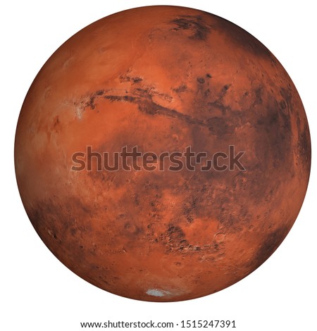 High detailed Mars planet of solar system with south pole side isolated on white background. Elements of this image were furnished by NASA Royalty-Free Stock Photo #1515247391
