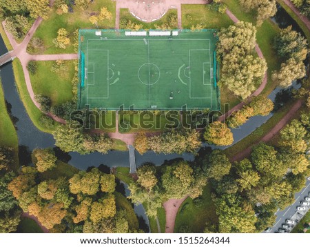 Aerial photography of a football field in the Park, city center, Flatley, St. Petersburg, Russia