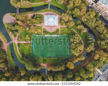Aerial photography of a football field in the Park, city center, Flatley, St. Petersburg, Russia