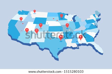 Pin map of the United state of America. Vector illustration Royalty-Free Stock Photo #1515280103