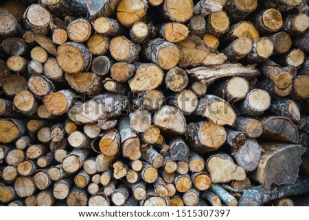 

Wooden background, stacked firewood texture,