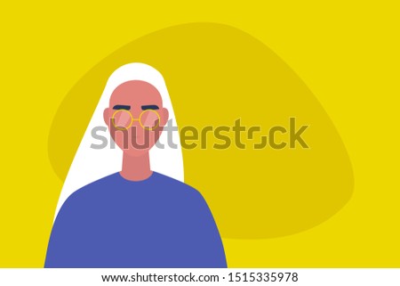 Young female adult portrait. Your text here. Copy space. Flat editable vector illustration, clip art. Millennial lifestyle.