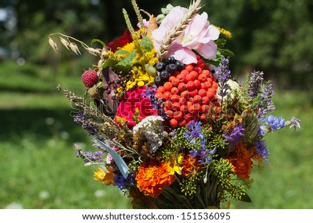 beautiful bouquets of flowers and herbs
