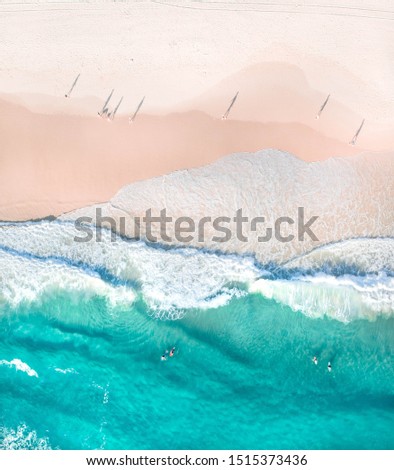 Top view of beautiful white sand beach with turquoise sea water and palm trees, aerial drone shot
 Royalty-Free Stock Photo #1515373436